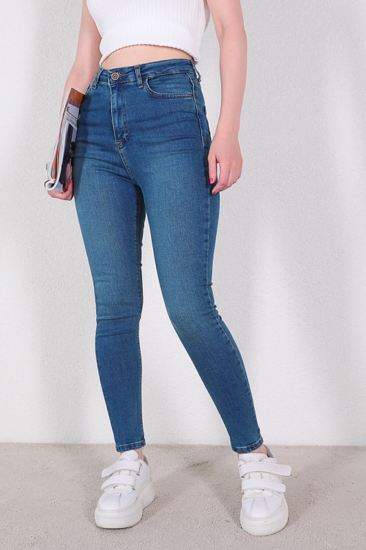 JEAN-08116 Koyu Mavi Yüksek Bel Skinny Jean
