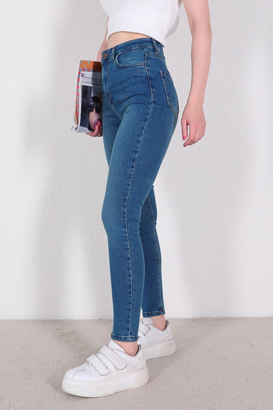 JEAN-08116 Koyu Mavi Yüksek Bel Skinny Jean