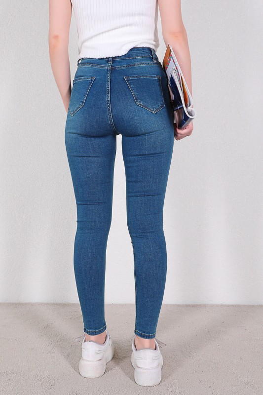 JEAN-08116 Koyu Mavi Yüksek Bel Skinny Jean