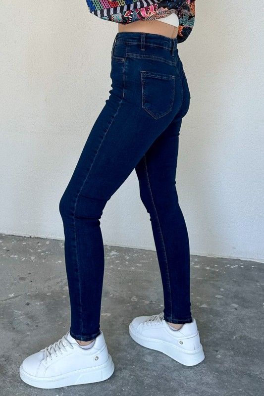 JEAN-08122 Koyu Mavi Yüksek Bel Likralı Skinny Jean