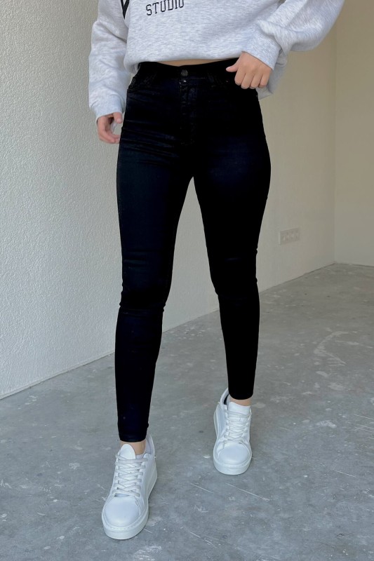 JEAN-08122 Siyah Yüksek Bel Likralı Skinny Jean