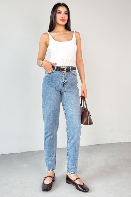 JEAN-08124 Buz Mavisi Taşlamalı Süper Kalıp Momfit Jean - 2