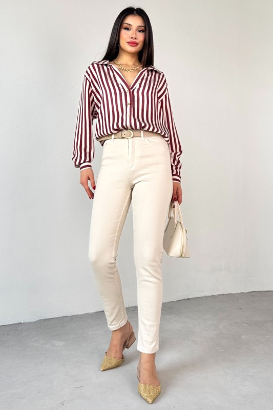 JEAN-08124 Krem Rengi Süper Kalıp Momfit Jean - 2
