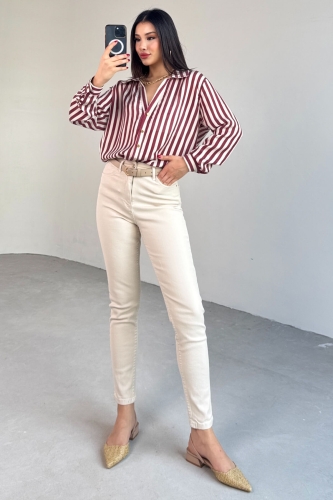 JEAN-08124 Krem Rengi Süper Kalıp Momfit Jean - 3