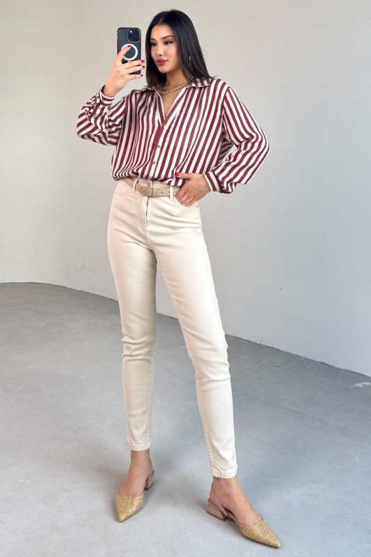 JEAN-08124 Krem Rengi Süper Kalıp Momfit Jean - 3