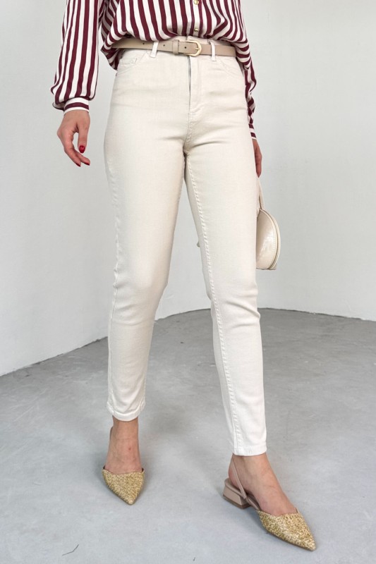 JEAN-08124 Krem Rengi Süper Kalıp Momfit Jean - 4
