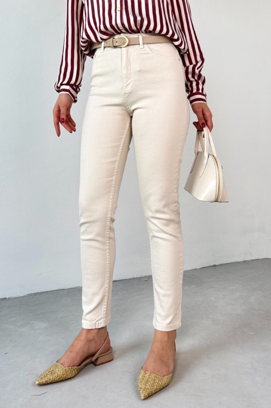 JEAN-08124 Krem Rengi Süper Kalıp Momfit Jean - 5