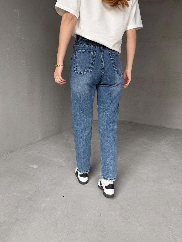 JEAN-08124 Mavi Taşlamalı Süper Kalıp Momfit Jean