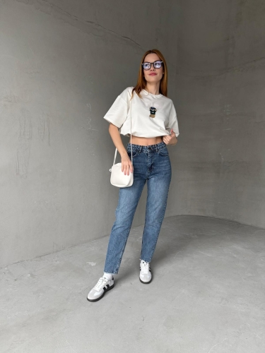 Cappmoda - JEAN-08124 Mavi Taşlamalı Süper Kalıp Momfit Jean (1)