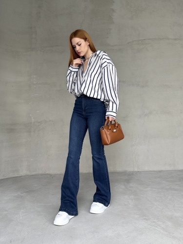 Cappmoda - JEAN-08125 Koyu Mavi Yüksek Bel Likralı İspanyol Jean (1)