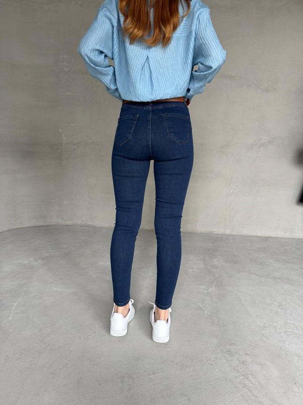 JEAN-08126 Koyu Mavi Yüksek Bel Likralı Skinny Jean