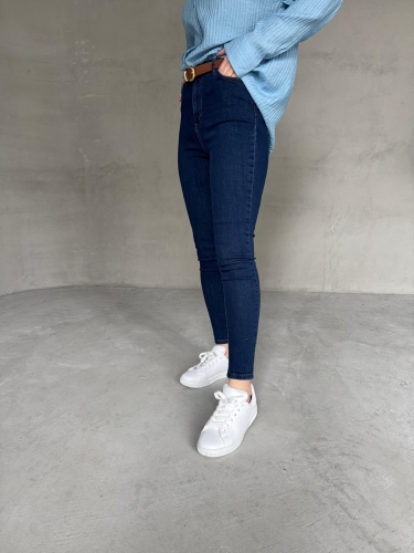 JEAN-08126 Koyu Mavi Yüksek Bel Likralı Skinny Jean - Thumbnail