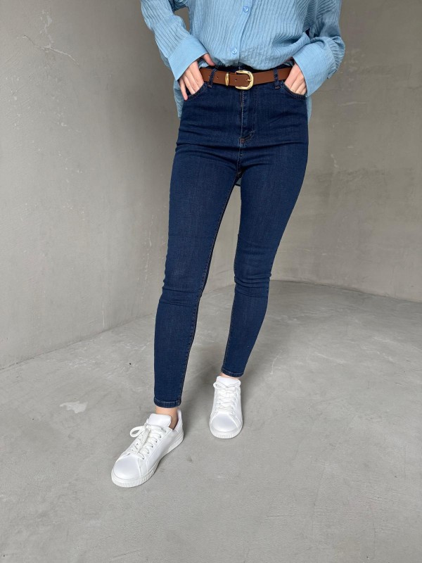 JEAN-08126 Koyu Mavi Yüksek Bel Likralı Skinny Jean