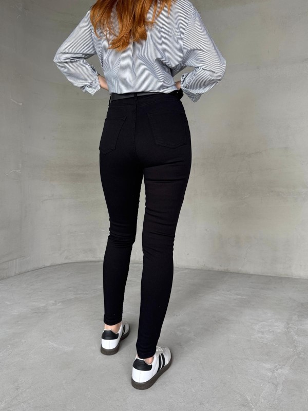 JEAN-08126 Siyah Yüksek Bel Likralı Skinny Jean