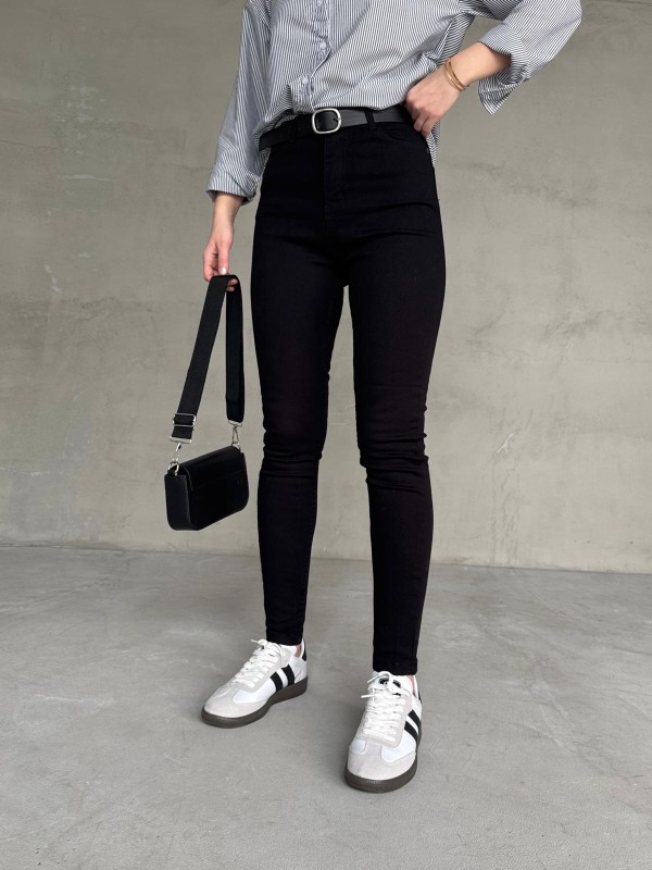 JEAN-08126 Siyah Yüksek Bel Likralı Skinny Jean