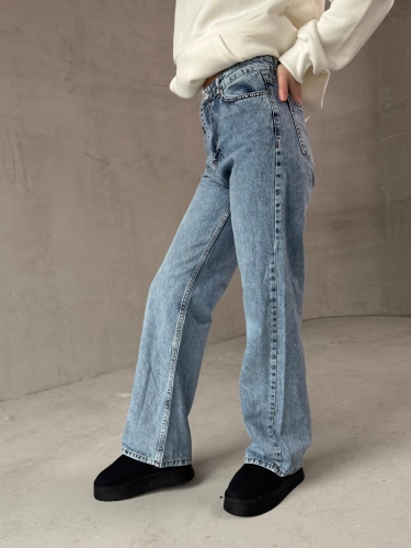 Cappmoda - JEAN-08127 Buz Mavisi Kot Kumaş Yüksek Bel Palazzo Jean (1)