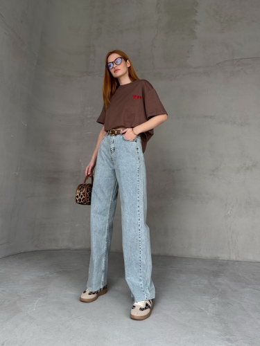 Cappmoda - JEAN-08129 Açık Mavi Kesik Paça Kot Kumaş Yüksek Bel Palazzo Jean (1)