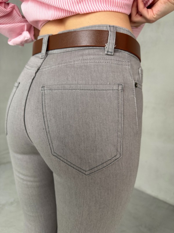 JEAN-08131 Gri Yüksek Bel Likralı Skinny Jean