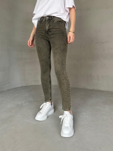Cappmoda - JEAN-08131 Haki Yıkama Kumaş Yüksek Bel Likralı Skinny Jean (1)