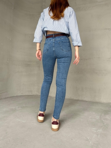JEAN-08131 Mavi Yüksek Bel Likralı Skinny Jean - Thumbnail
