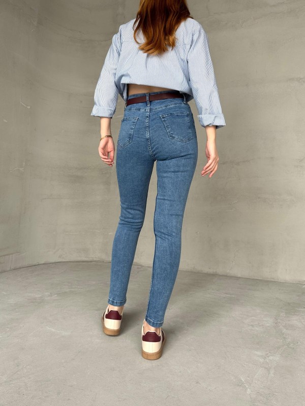 JEAN-08131 Mavi Yüksek Bel Likralı Skinny Jean