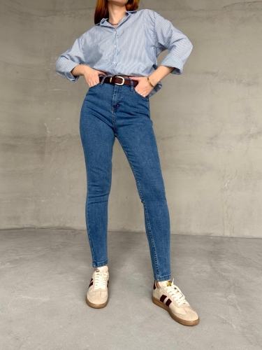 JEAN-08131 Mavi Yüksek Bel Likralı Skinny Jean - Thumbnail