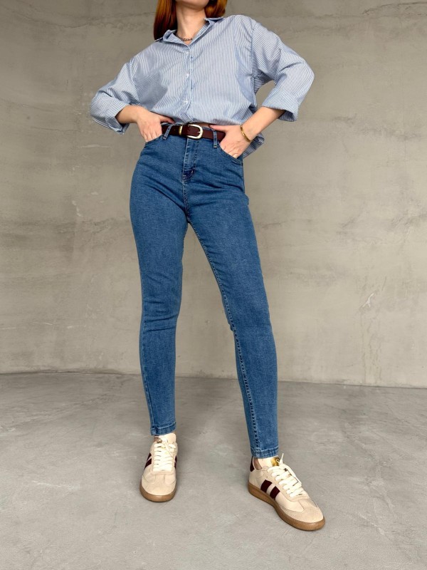 JEAN-08131 Mavi Yüksek Bel Likralı Skinny Jean