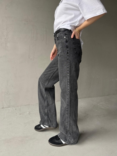 Cappmoda - JEAN-08127 Füme Kot Kumaş Yüksek Bel Palazzo Jean (1)