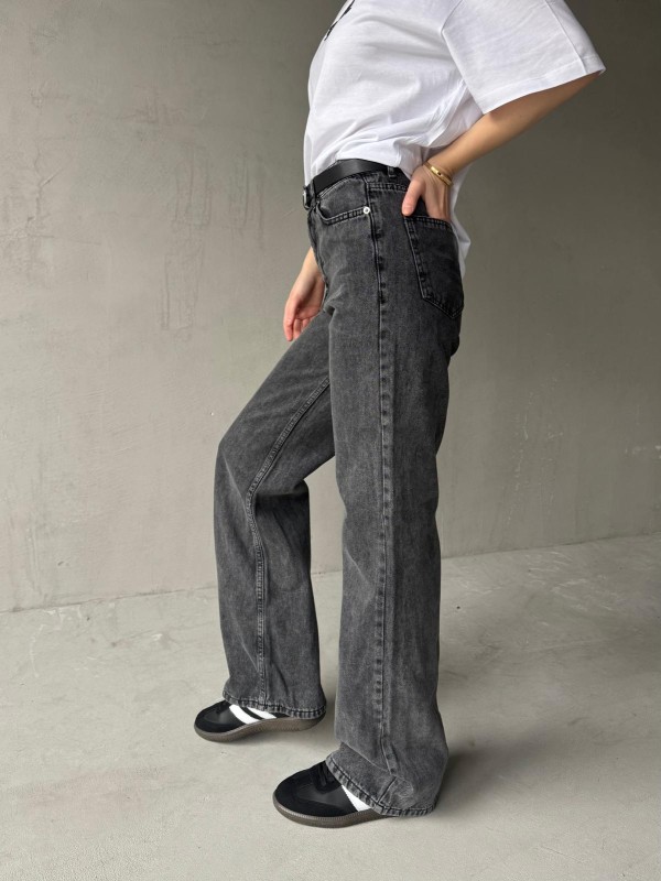 JEAN-08127 Füme Kot Kumaş Yüksek Bel Palazzo Jean