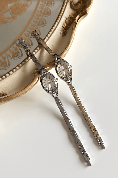 Jenna Beyaz Kadran Silver-Gold Taşlı Metal Kordon Kadın Kol Saati (1)