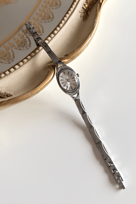 Jenna Beyaz Kadran Silver Taşlı Metal Kordon Kadın Kol Saati - 1