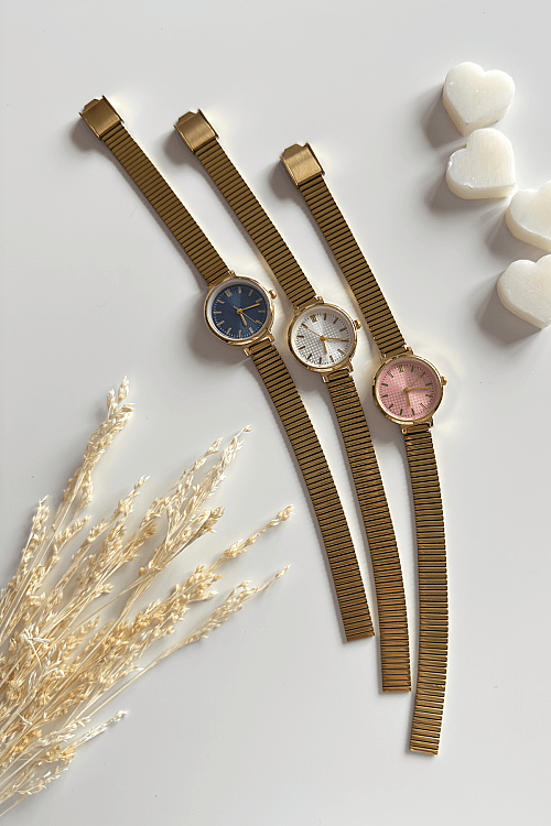 Jolira Pudra Kadran Gold Çelik Kordon Kadın Kol Saati (1)