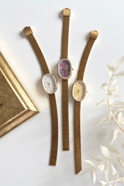 Jora Sedef Renkli Kadran Gold Çelik Kordon Kadın Kol Saati (1)