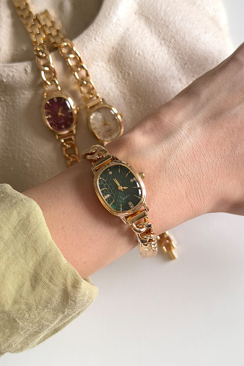 Kae Yeşil Kadran Metal Gold Kordon Kadın Kol Saati - 1