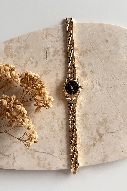 Kate Siyah Kadran Gold Çelik Kordon Kadın Kol Saati 