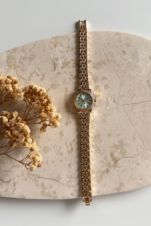 Kate Su Yeşili Kadran Gold Çelik Kordon Kadın Kol Saati 