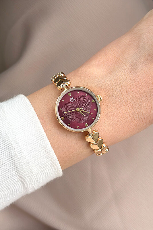 Lenix Bordo Kadran Kalp Gold Çelik Kordon Kadın Kol Saati - 1