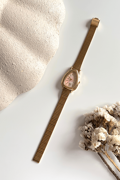 Lidya Pudra Kadran Gold Çelik Kordon Kadın Kol Saati