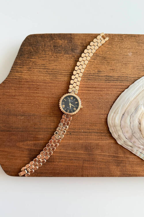 Linda Siyah Kadran Gold Çelik Kordon Kadın Kol Saati 