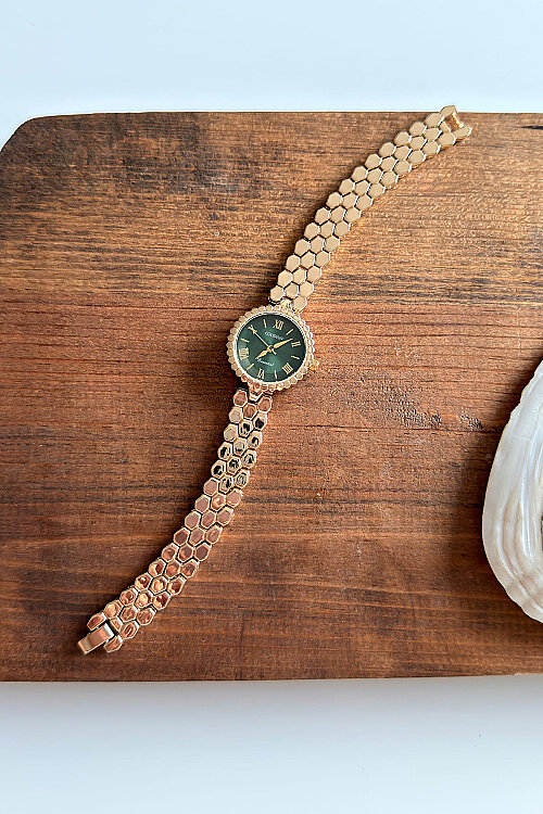 Linda Yeşil Kadran Gold Çelik Kordon Kadın Kol Saati - 1