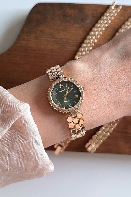 Linda Yeşil Kadran Gold Çelik Kordon Kadın Kol Saati - 3