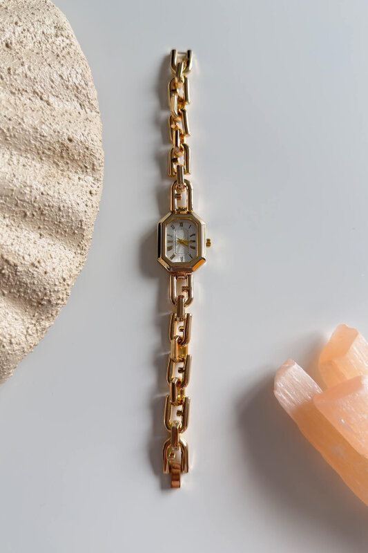 Liny Ekru Kadran Gold Çelik Tasarım Kordon Kadın Kol Saati - 1