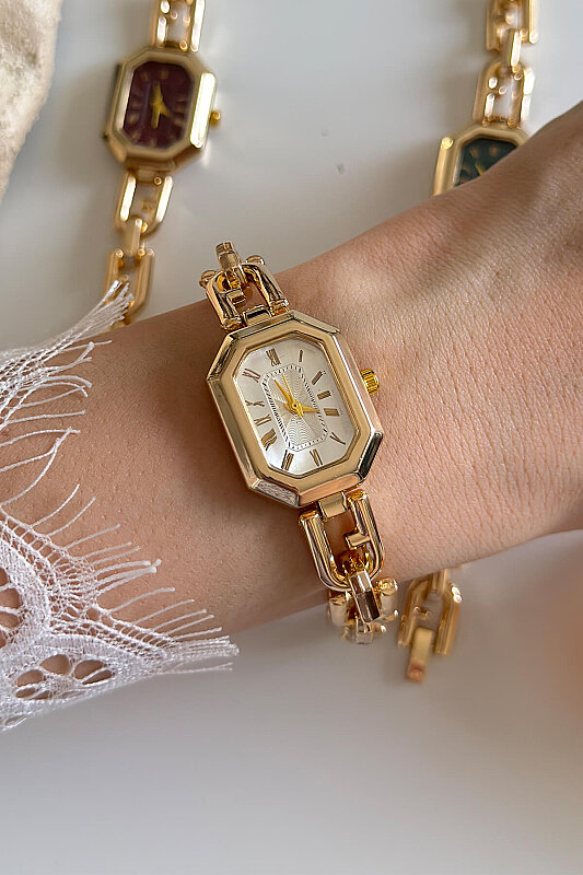 Liny Ekru Kadran Gold Çelik Tasarım Kordon Kadın Kol Saati - 3