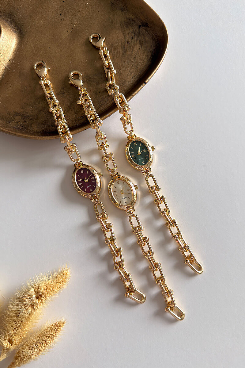 Liora Yeşil Kadran Metal Gold Kordon Kadın Kol Saati - 2