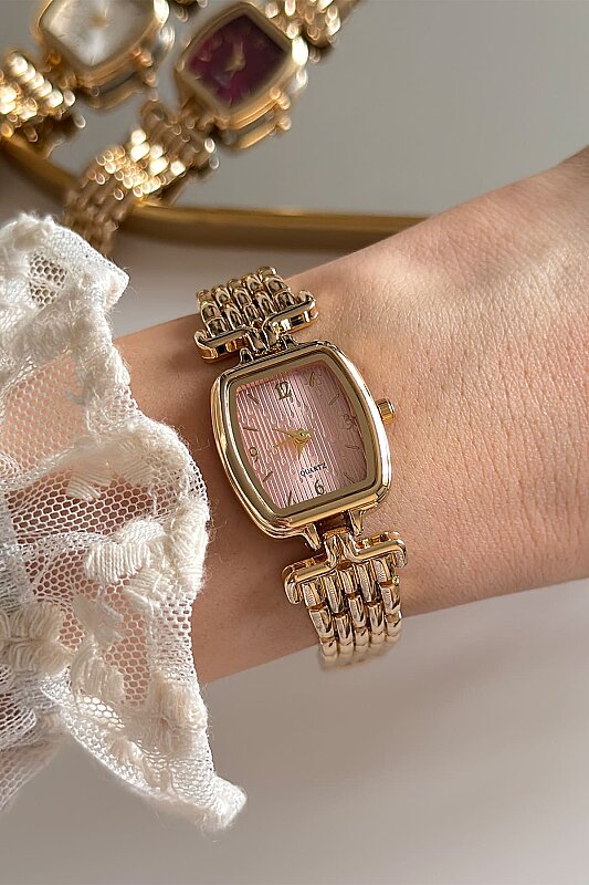 Lira Pudra Kadran Gold Çelik Kordon Kadın Kol Saati - 3