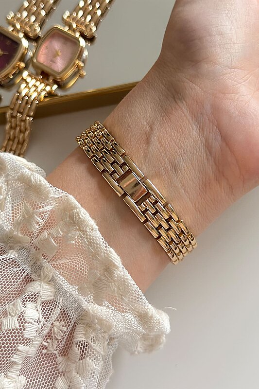 Lira Pudra Kadran Gold Çelik Kordon Kadın Kol Saati - 4