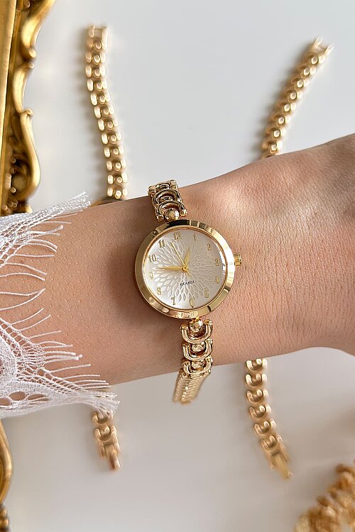 Livae Beyaz Kadran Gold Çelik Kordon Kadın Kol Saati - 3