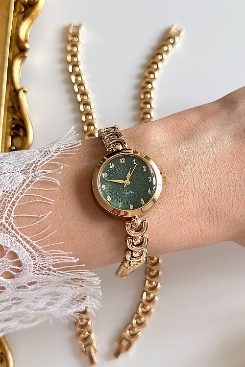 Livae Yeşil Kadran Gold Çelik Kordon Kadın Kol Saati - 3