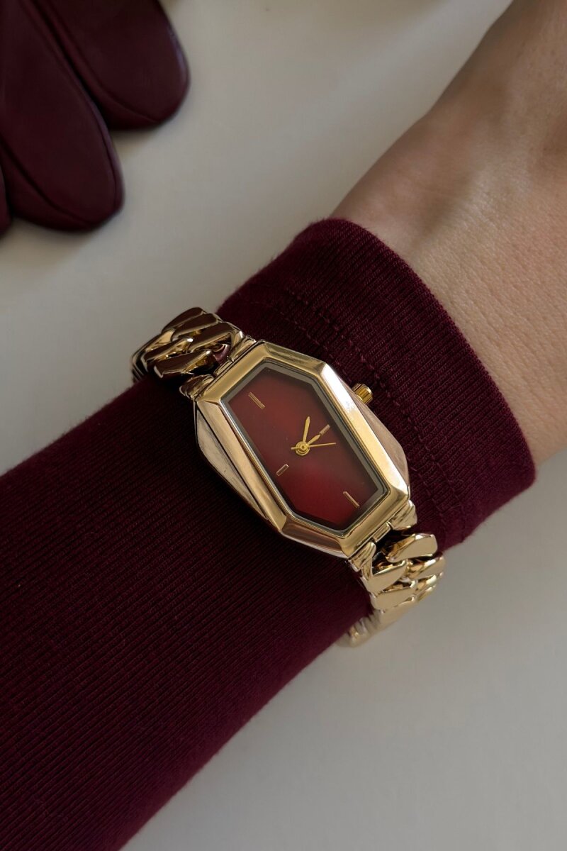 Liya Bordo Tasarım Kadran Gold Kadın Kol Saati - 2