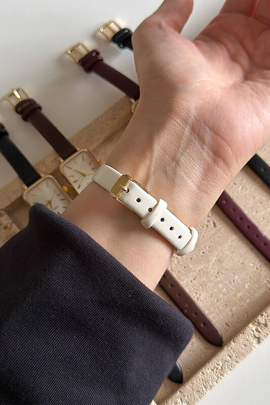 Lorvi Beyaz Kadran Beyaz Deri Kordon Kadın Kol Saati - 2